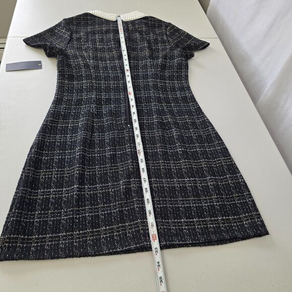City Triangles Tweed Dress Women's L Black Gold Geo Faux Pearl Collar Mini NWT - Picture 8 of 14